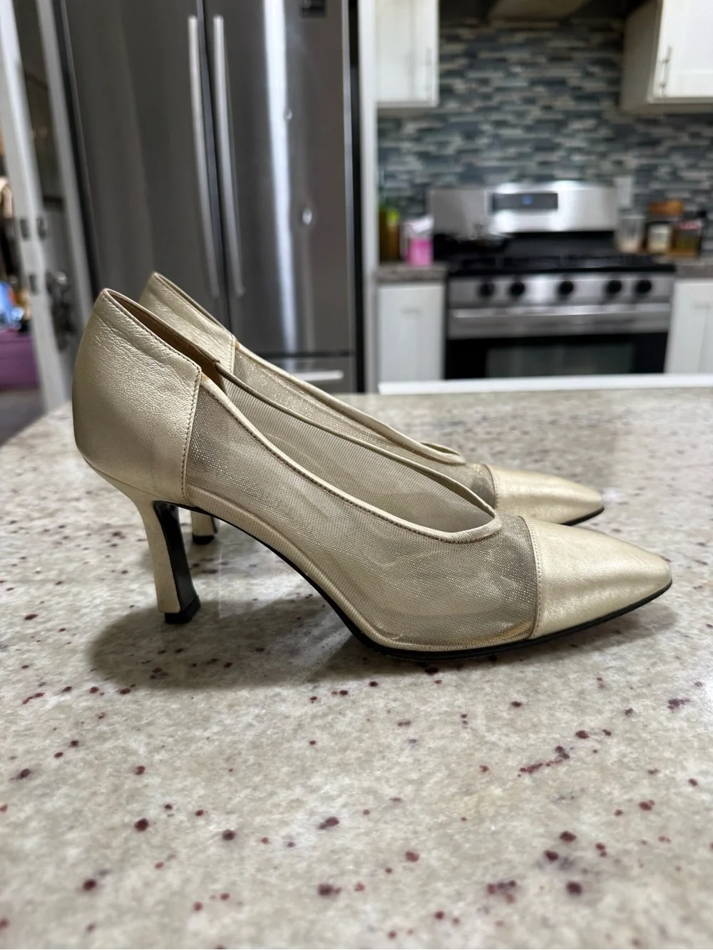 Vintage Saint Laurent Gold Heels Sz 6.5 - Picture 3 of 6